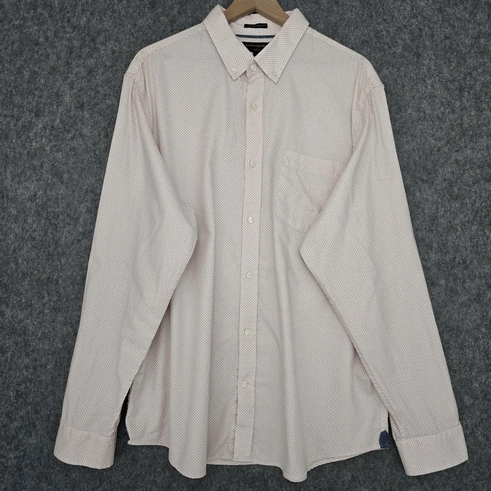 Banana Republic Shirt‎ Mens 2XL Pink Micro Dot Untucked Fit Oxford Button Down